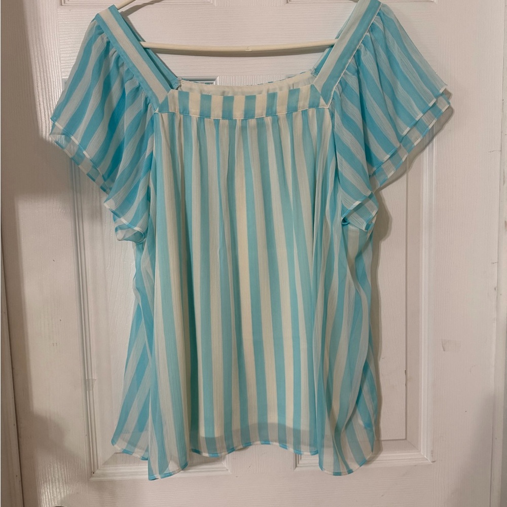 LC Lauren Conrad Blue and White Striped Blouse - Picture 7 of 8
